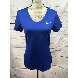 Nike Pro Dri Fit Royal Blue V Neck Short Sleeve Athletic T Shirt Women L‎